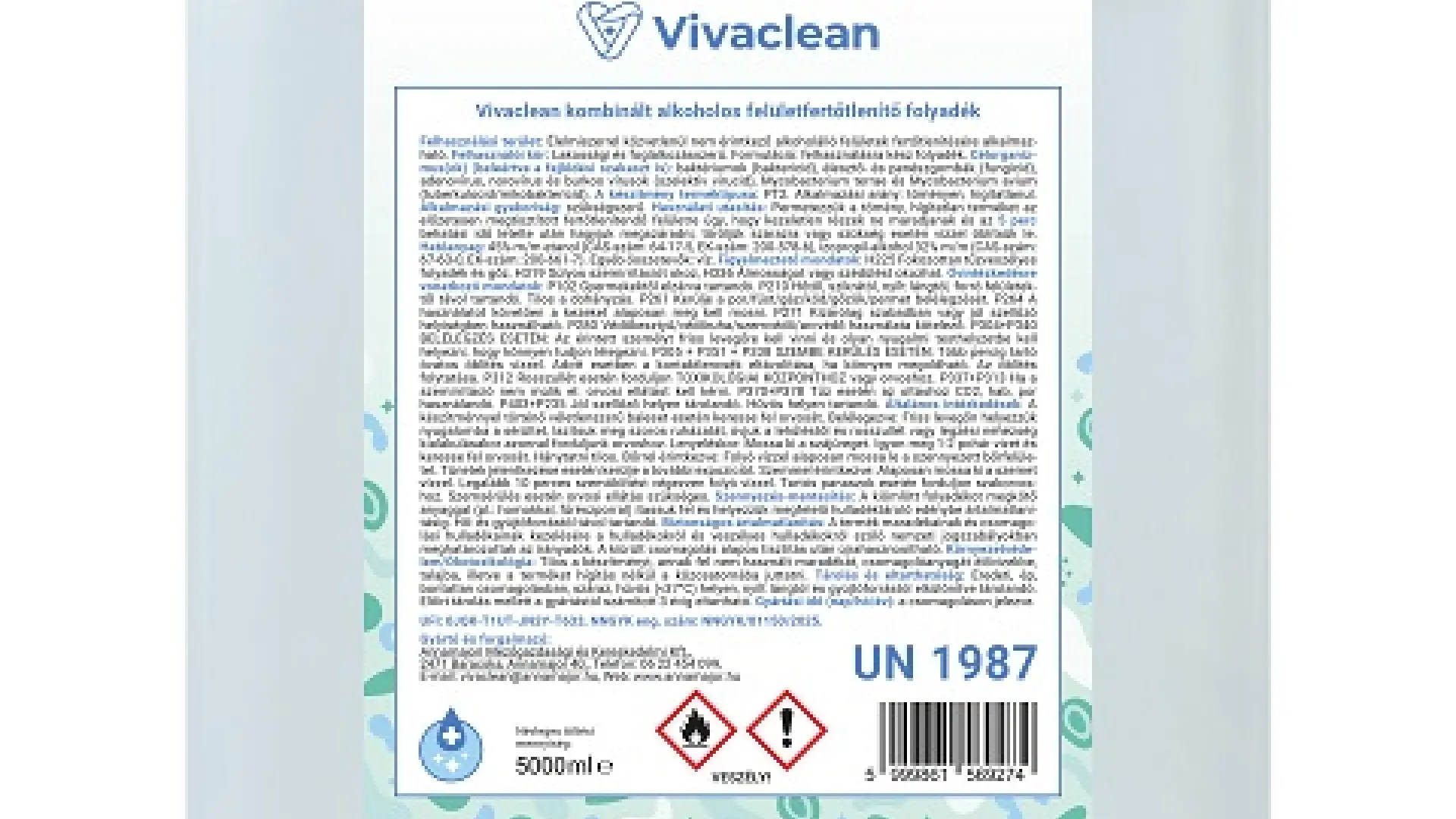 Vivaclean kombinált alkoholos felületfertőtlenítő folyadék 5000 ml