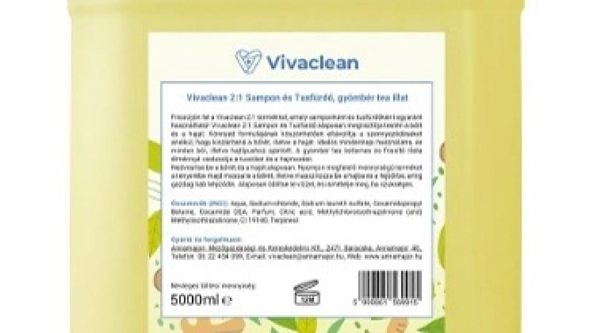 Vivaclean 2:1 sampon és tusfürdő gyömbér tea illat 5000 ml