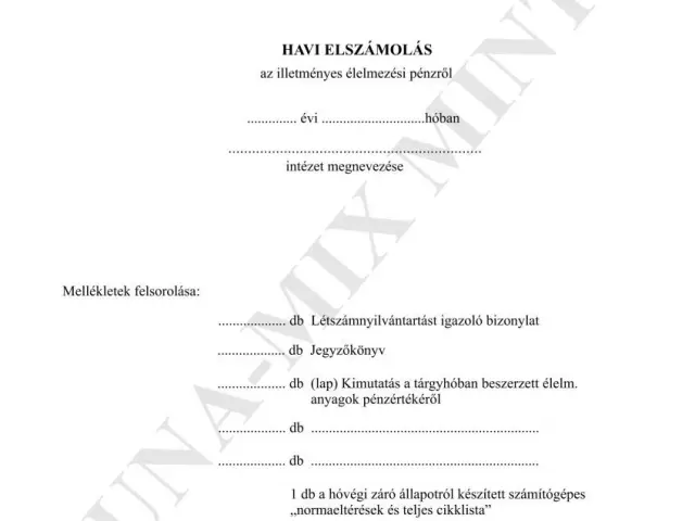 Havi elszámolás (élelm. pénzről)