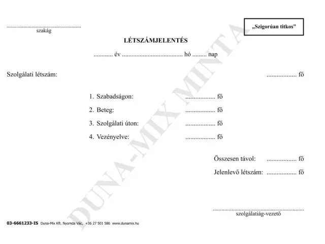 Létszámjelentés /Szolgálat/