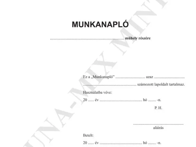 Munkanapló .... műhely részére
