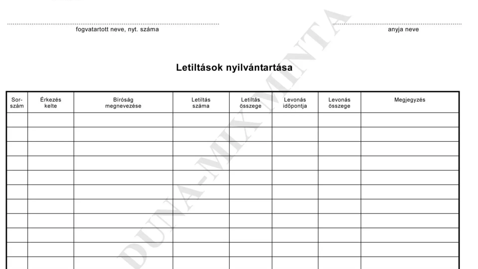 31. sz. függ Letiltások nyilvántartása  (lev/lap karton)